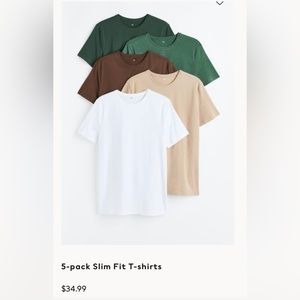 5 pack H&M Mens slim fit tshirts
